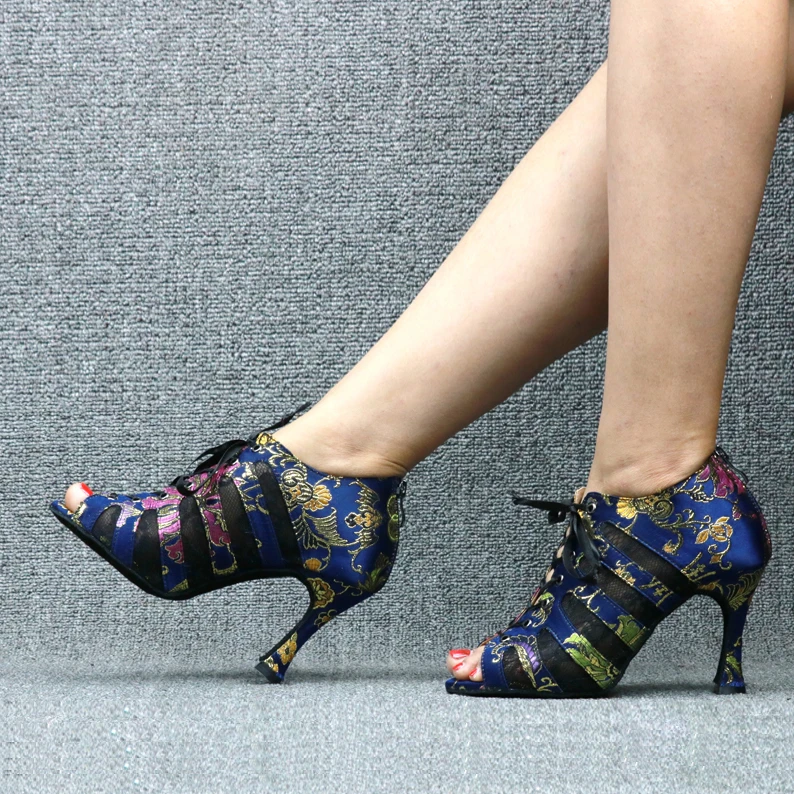 Women's Satin Customized Heel Latin Shoes Salsa Ballroom Dance Shoes