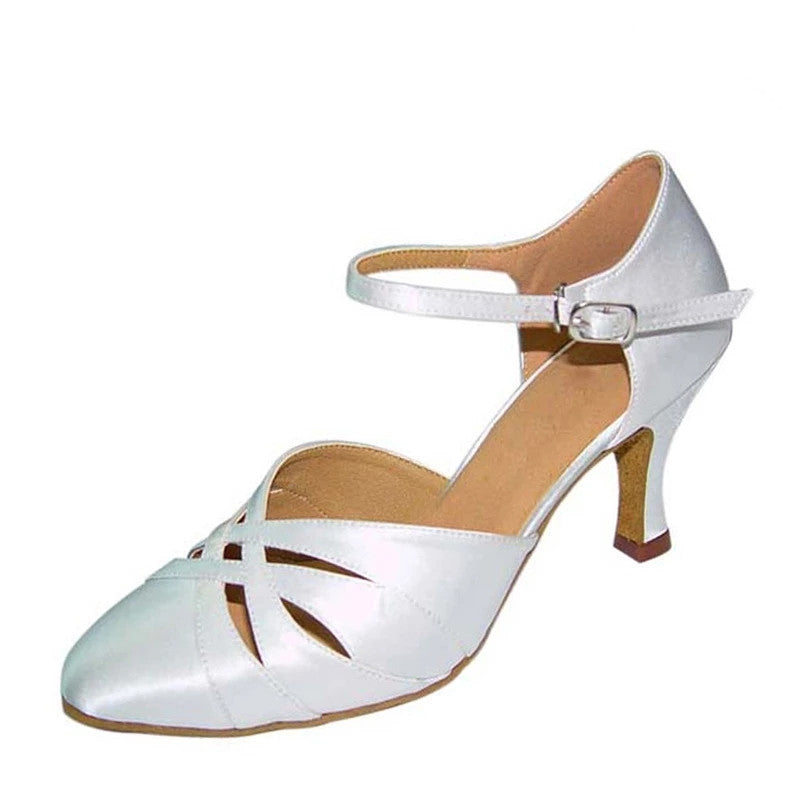 White Silver Modern Pointed Toe Dance Shoes For Women Girls Buckle Soft Sole Professional Latin Ballroom Dance Shoes