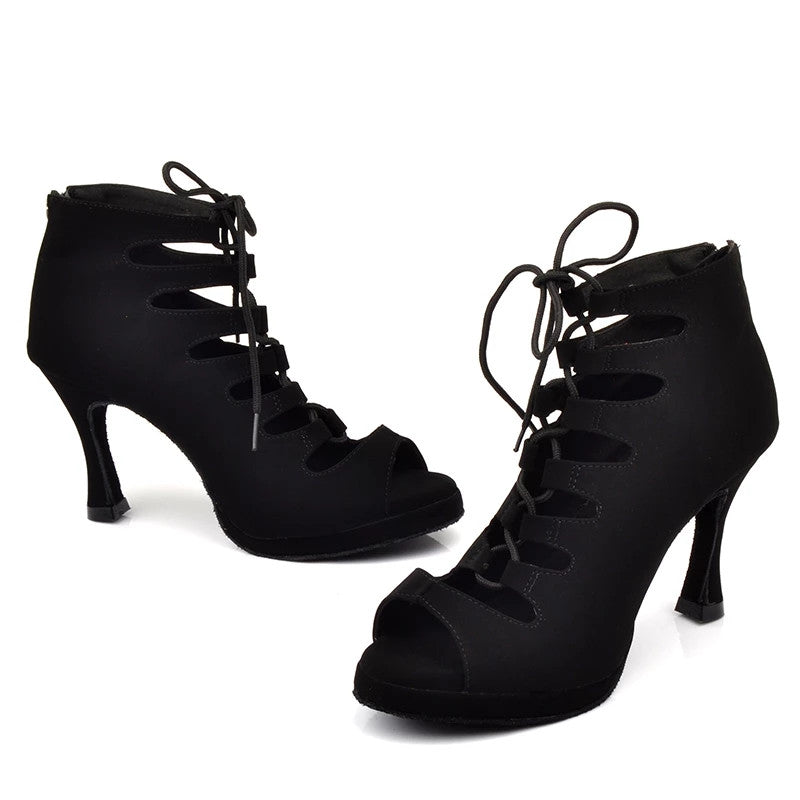 Women's Latin Dance Boots Ballroom Tango Platform Ladies ladys Comfortable Dancing Shoes Black 9cm Cuba