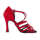 Red Satin Rhinestone Quality Suede Outsole Women Latin Dance Shoes Indoor Customized Shoes