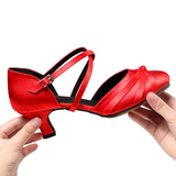 Red Modern Latin Dance Shoes Satin Customized Heel Ballroom Dancing Shoes