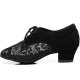 Modern Latin Dance Shoes For Women Black Red Closed Toe Low Heel Ballroom Dancing Shoes