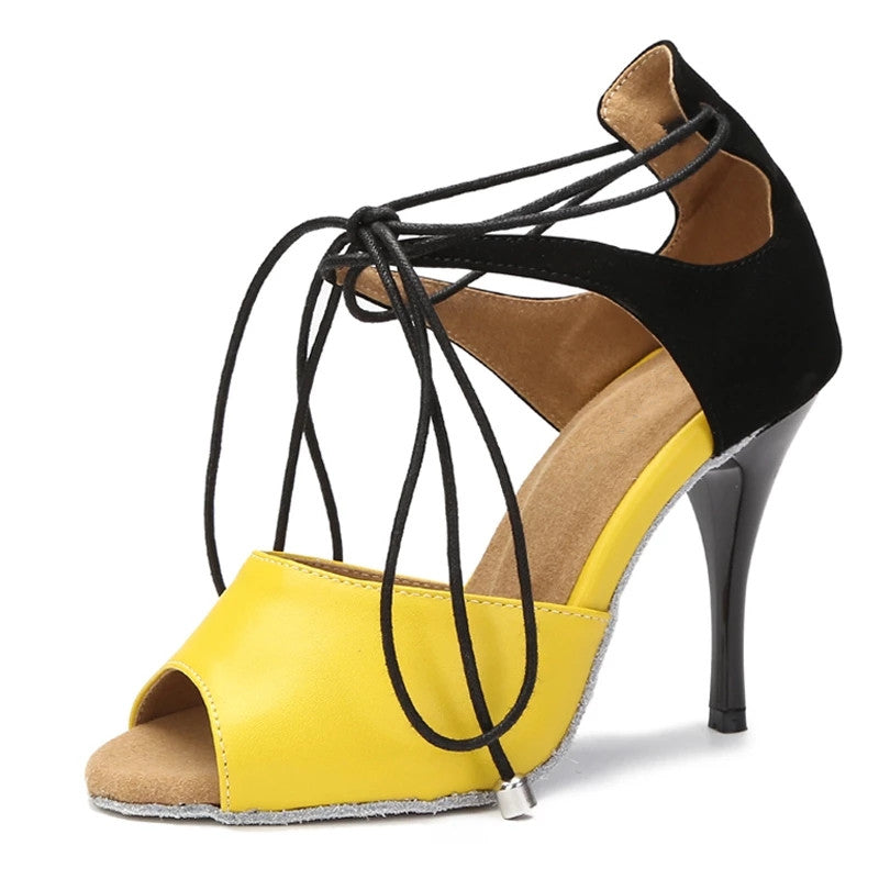 Dance Shoes Latin Women's Flocking Professional Dancing Shoes Ballroom Yellow Black