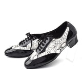 Men's Latin Modern Shoes Black and Snake Texture PU Shoes For Ballroom Dancing Soft Bottom