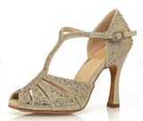 Women's Latin Dance Shoes Rhinestone Sparkling Glitter Customized Heel Latin Ballroom Salsa Dancing Shoes