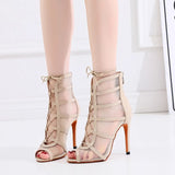 Woman High Top Latin Dance Boots Red Black Ballroom Women Salsa Tango Dancing Shoes Girls Soft Bottom Party Sandals