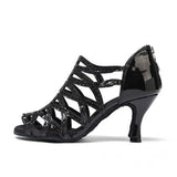 Glitter Women Latin Ballroom Dance Shoes Custom Heel Zipper Black Salsa Shoes