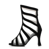 Professional Latin Ballroom Dance Shoes Boots For Women Girls Flock Mesh Dancing Shoes
