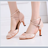 Women Satin Ballroom Dancing Shoes For Girls Closed Toe Latin Salsa Dance Shoes Soft Sole