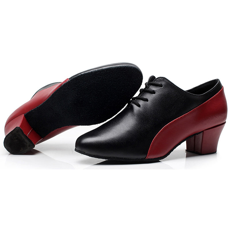 Black Red Modern Dance Shoes Women Ladies Thick Cuban Heel Closed Toe Latin Ballroom Dancing Shoes