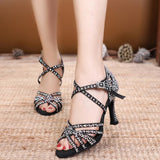 Dance Shoes Latin Rhinestone Gold Black Glitter Women Party Wedding Salsa Ballroom Dancing Shoes Cuban Heel 9cm