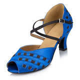 Satin Dance Shoes For Women | Latin Ballroom Dance Shoes | Blue Red | Danceshoesmart