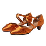 Bronze Modern Latin Dance Shoes Satin Customized Heel Ballroom Dancing Shoes