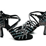 <transcy>Salón de baile de diamantes de imitación Zapatos de baile latino Mujeres Salsa Waltz Sandalias Swing Zapatos de tacón alto</transcy>