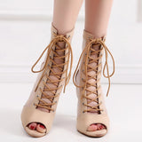 Women Flannel Latin Ballroom Dance Shoes for Girls High Heel Bachata Salsa Sandals Woman Lace Up Jazz Mdern Dance Shoes Boots