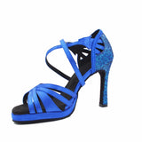 Latin Dance Shoes Size Customized Heel Height Women Ballroom Salsa Satin Professional Shoes Blue