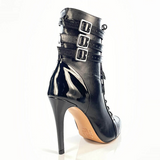 PU Latin Dance Shoes Custom High Heel Black Close Toe Lace Up Boots Ballroom Tango Dance Boots