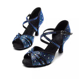 Ladies Party Dance Shoes Satin Soft Bottom Rhinestone Latin Salsa Dance Shoes For Women Heel