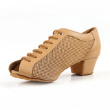 <transcy>Zapatos de baile para mujer, zapatillas de deporte para mujer, zapatos de baile latino, zapatos de enseñanza de tacón cuadrado grande de malla de salón</transcy>