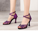 Latin Dance Shoes Ladies Soft Soled Indoor Party Performance Ballroom Dance Shoes Purple