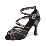Satin Mesh Latin Dance Shoes Comfortable Heels Soft Suede Sole Ballroom Salsa Dance Shoes