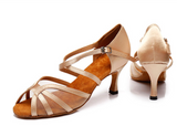 Brown Beige Latin Dance Shoes For Women Girls Satin Mesh Ballroom Salsa Dancing Shoes
