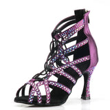 Women's Latin Dance Boots New Ballroom Tango Dance Salsa Shoes Rhinestone Sandals