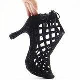 Party Dance Shoes Tango Ballroom Latin Dance Shoes Black Suede Rhinestones Heel Dancing Sandals Boots Shoes For Women