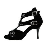 Flock Rhinestone Women Latin Dance Boots Buckle Custom Heel Ballroom Tango Salsa Dancing Shoes