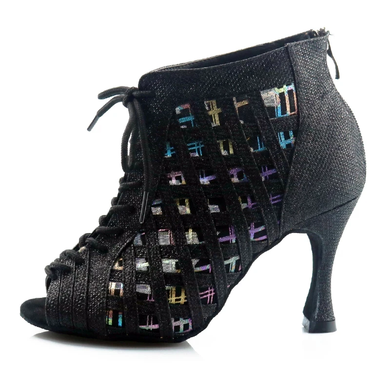 Women's Sparkling Glitter Customized Heel Latin Dance Boots Ballroom Dance Shoes