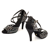 Woman Rhinestone Dance Shoes For Women Apricot Black Satin Salsa Latin Dance Shoes