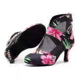 Jazz Salsa Latin Dance Shoes Women High Heel Boots Flower Boots