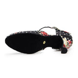 Satin Closed Toe Latin Ballroom Dance Shoes Rhinestone Modern Salsa Shoes Custom Heels