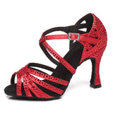 Girls Rhinestone Latin Ballroom Dancing Shoes Ladies Salsa Bachata Women Red Yellow Heels
