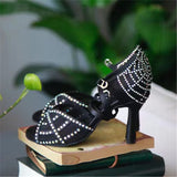 Sparkling Rhinestone Salsa Latin Dance Shoes Women Soft Sole Black Mesh Dancing Shoes
