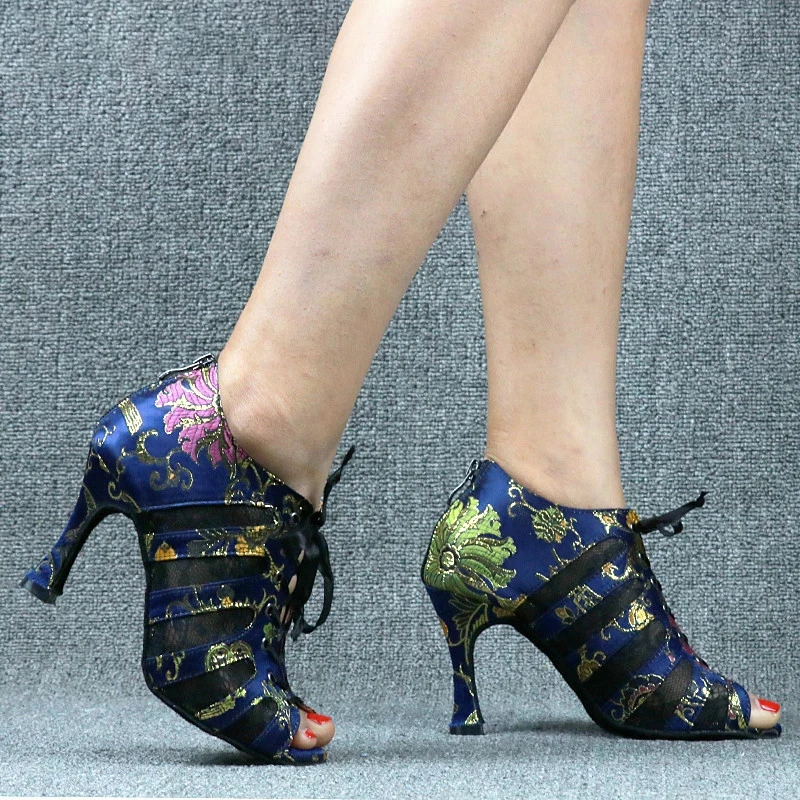 Women's Satin Customized Heel Latin Shoes Salsa Ballroom Dance Shoes