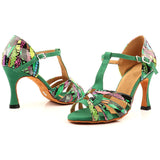 Ballroom Tango Latin Dance Shoes Salsa Women Red Green Girls Comfortable Sandals Colorful Geometric Pattern Shoes