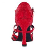 Red Satin Rhinestone Quality Suede Outsole Women Latin Dance Shoes Indoor Customized Shoes
