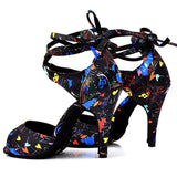 New Modern Floral Satin Salsa Dance Shoes Women Girls Simple Style Latin Dance Shoes Soft Bottom Ballroom Dance Shoes