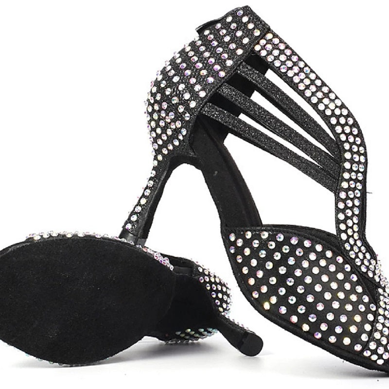 Glitter Ballroom Dance Boots Women's Latin Salsa Tango Performance Black Dancing Shoes Zipper
