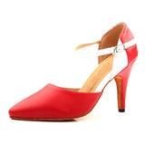 Latin Dance Pointe Shoes Closed For Women Genuine Leather Salsa Ballroom Dancing Shoes Red Black Modern Dance Shoes