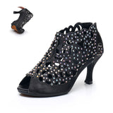 Rhinestone Latin Dance Shoes Peep Toe Brown Black Pink Ballroom Salsa Dancing Shoes For Women Soft Bottom