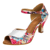 Salsa Shoes for Dance Women Latin Ballroom Dancing Shoes Ladies Satin Glitter Soft Sole Flower