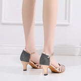 Ladies Glitter Latin Dance Shoes Gold Soft Sole Salsa Shoes For Girls Closed Toe Waltz Tango Modern Dancing Sandals