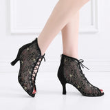 Women Latin Dance Shoes Black Salsa Ballroom Shoes Wedding Party Sandals Bachata Dance Booties