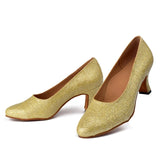 Golden Sequined Slip-on Closed Toe Ballroom Dance Shoes Indoor Soft Bottom Salsa Modern Dancing Shoes