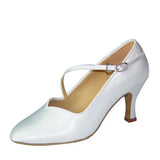 Black White Woman Ballroom Latin Modern Dance Shoes Satin Material Custom Heel Height Closed Pointed Toe Shoes