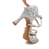 Indoor Dance Shoes Tango Latin Salsa Rumba Samba Ballroom Party Rhinestone Pearl High Heels Women Sandals
