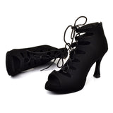 Women's Latin Dance Shoes Ballroom Tango Platform Ladies Comfortable Flock Salsa Dancing Shoes Black 9cm Cuban