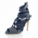 Black Women Latin Dance Boots Strapped Strappy Heel Ballroom Tango Dancing Shoes Suede Sole